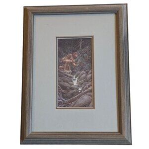 Frontiersman Hunter Framed Wall Art Pioneer Mountain Hunting  11 x 9 Vintage